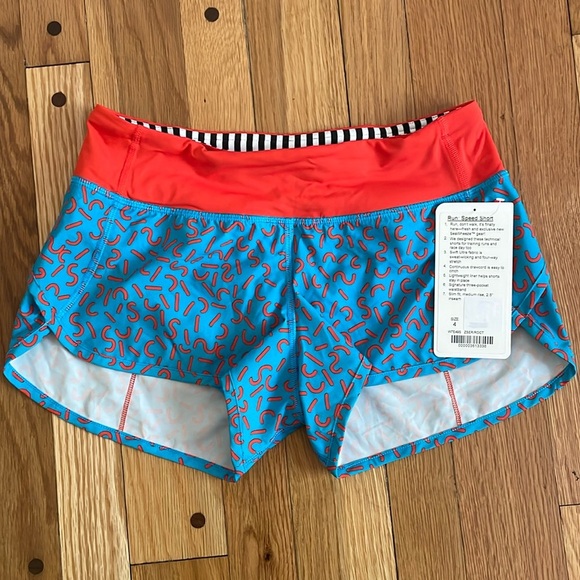 Lululemon Speed Short Run Liner Women 4 Blue Orange Cheeto Squiggle New NWT - Picture 1 of 8